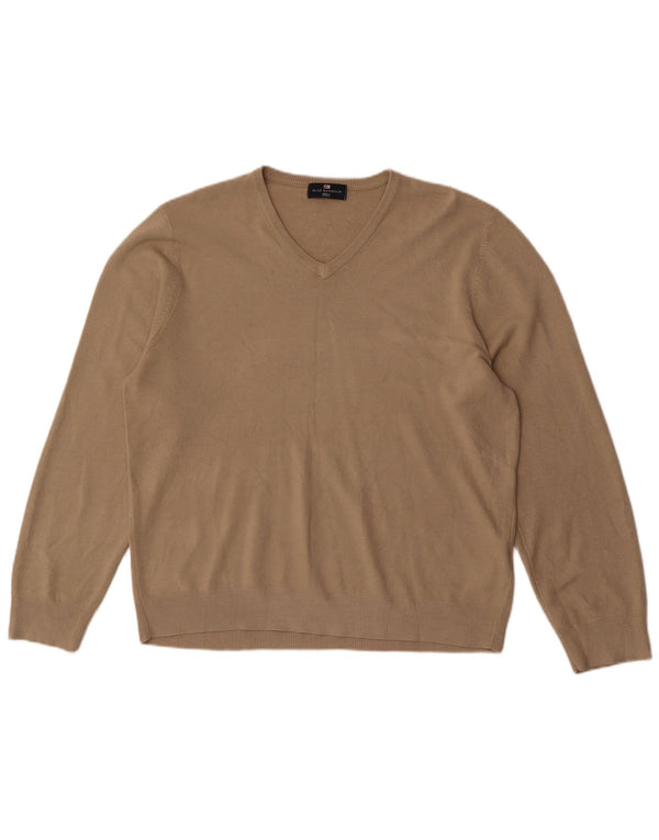 Marks & Spencer Mens Blue Harbour V-Neck Jumper Sweater XL Beige Acrylic