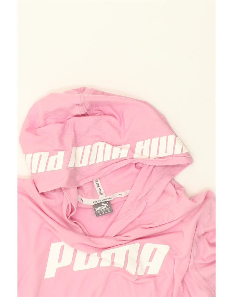 PUMA Womens Hooded Graphic Top Long Sleeve UK 10 Small Pink Cotton | Vintage Puma | Thrift | Second-Hand Puma | Used Clothing | Messina Hembry 