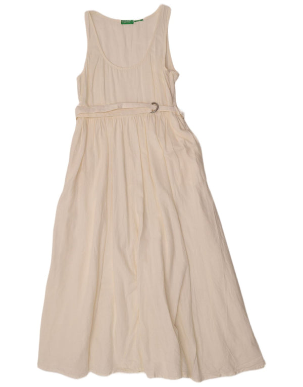 Benetton Womens Sleeveless Maxi Dress UK 14 Large Off White Linen