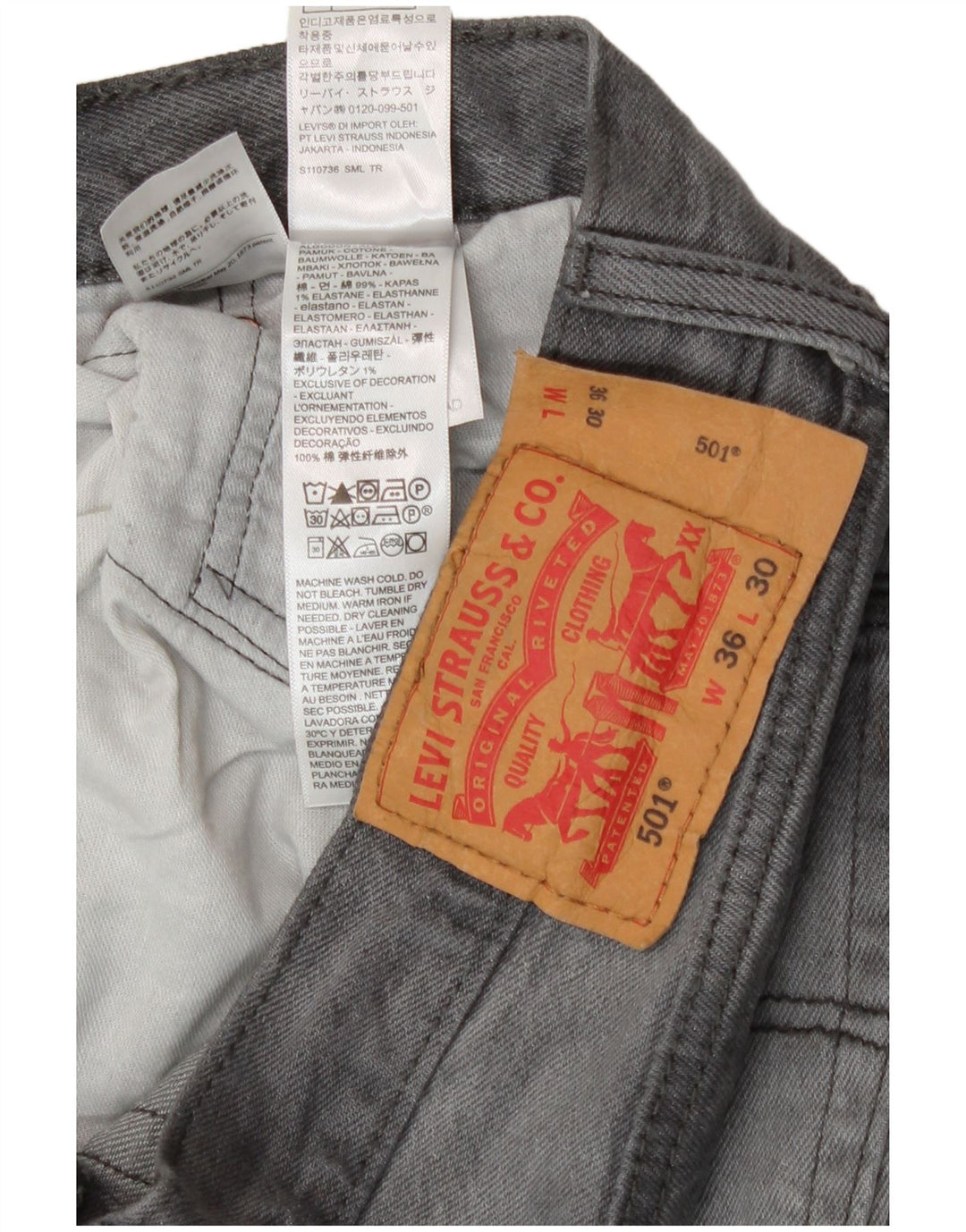 Levi's Mens 501 Straight Jeans W36 L30 Grey Cotton