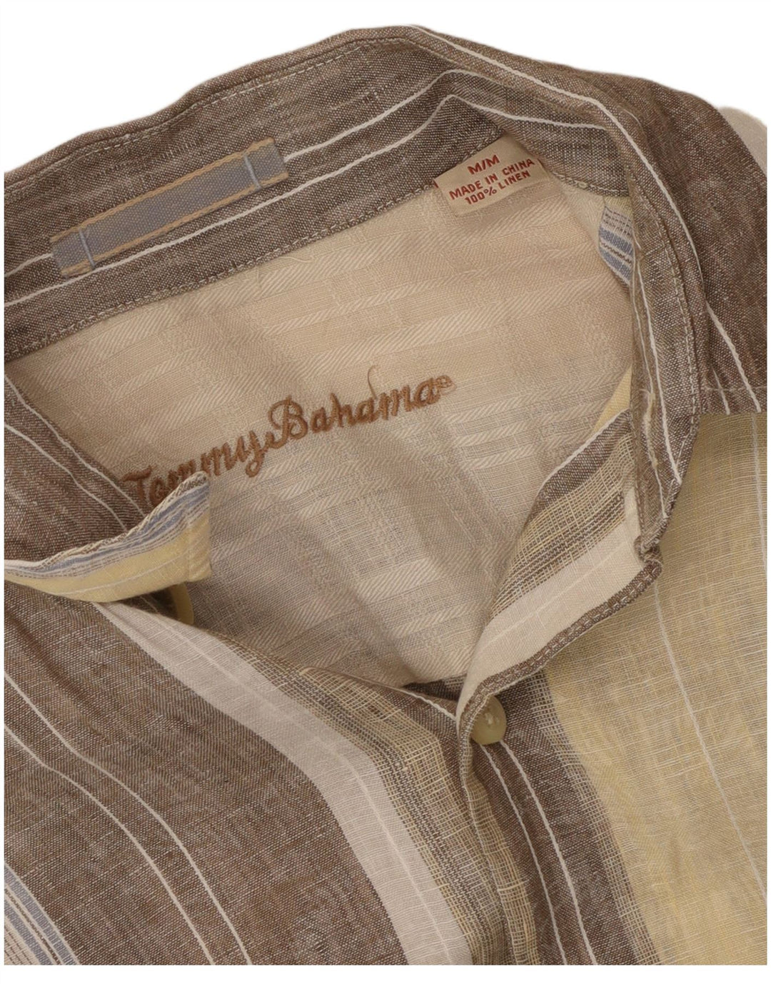 Tommy Bahama Mens Shirt Medium Beige Striped Linen