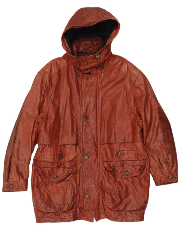 Giamax Mens Hooded Leather Coat UK 40 Large Brown