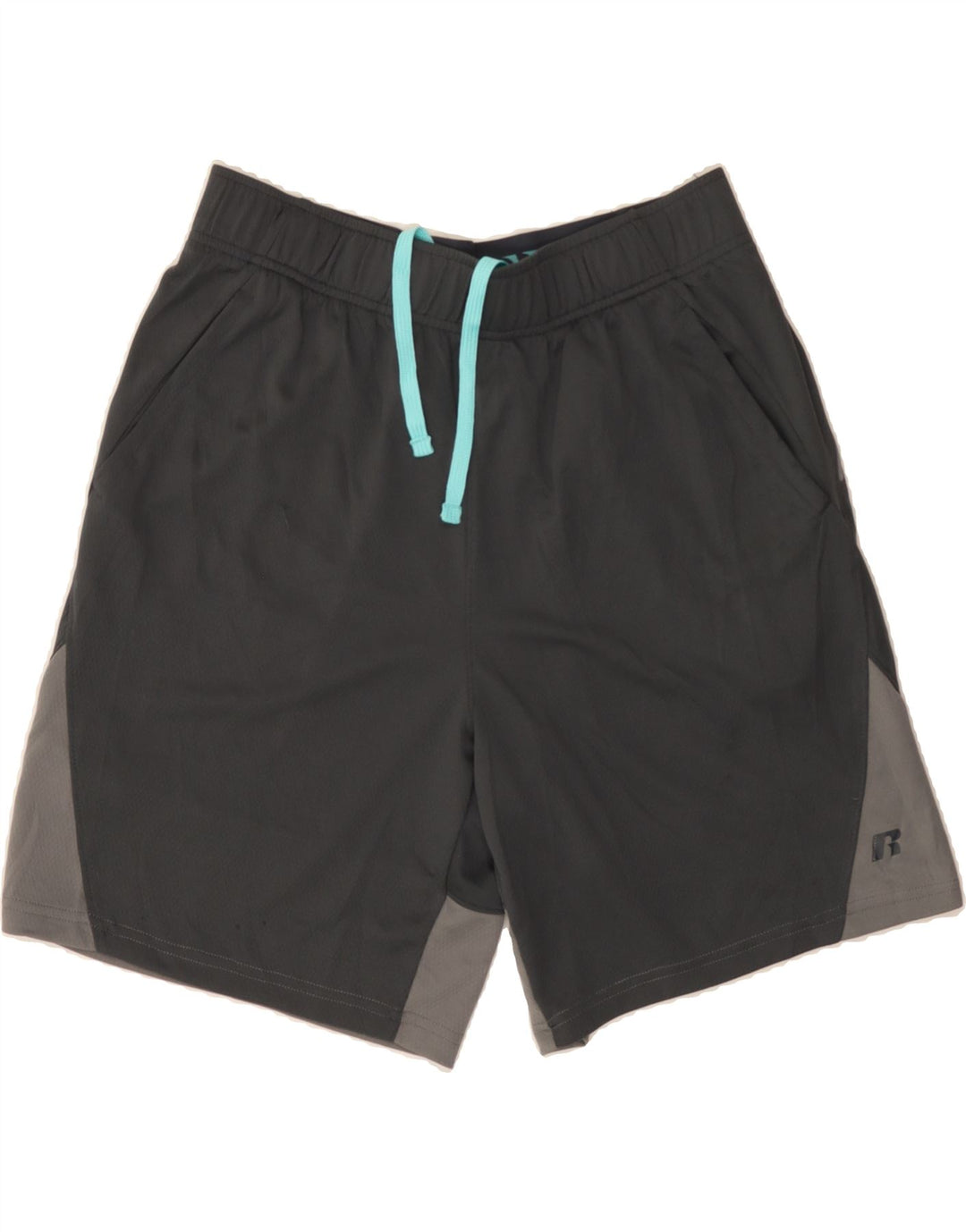 RUSSELL ATHLETIC Mens Graphic Sport Shorts Large  Grey Colourblock Vintage Russell Athletic and Second-Hand Russell Athletic from Messina Hembry 