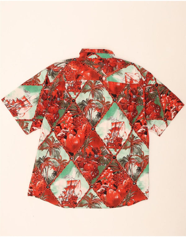 Vintage Mens Graphic Short Sleeve Shirt Large Red Floral Cotton Hawaiian