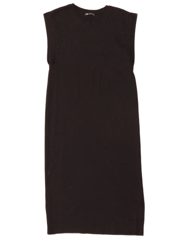 Zara Womens Sleeveless Regular Shift Dress UK 10 Small Black Cotton