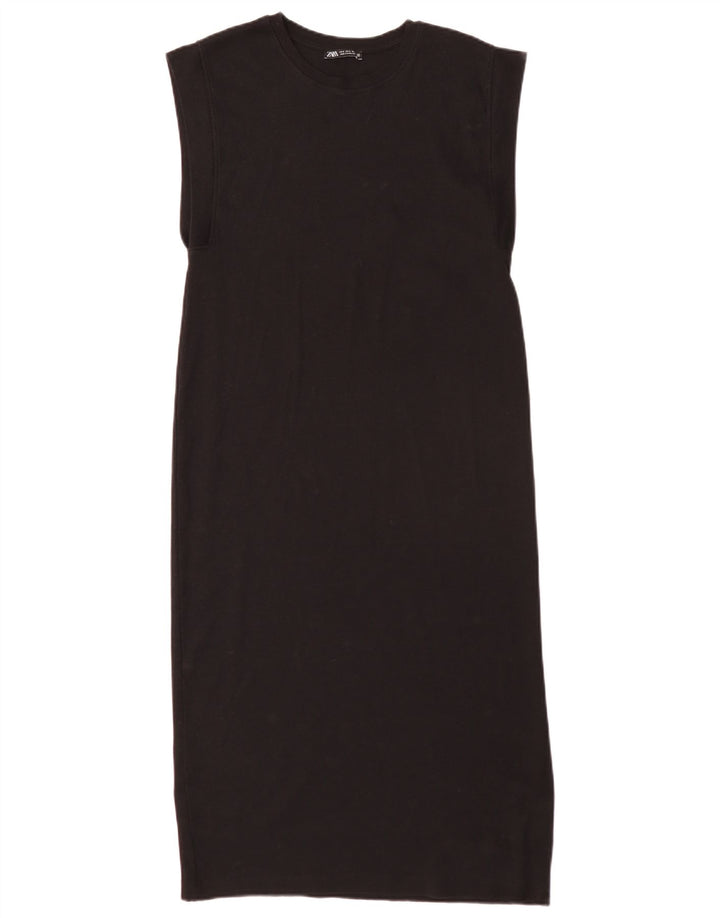 Zara Womens Sleeveless Regular Shift Dress UK 10 Small Black Cotton