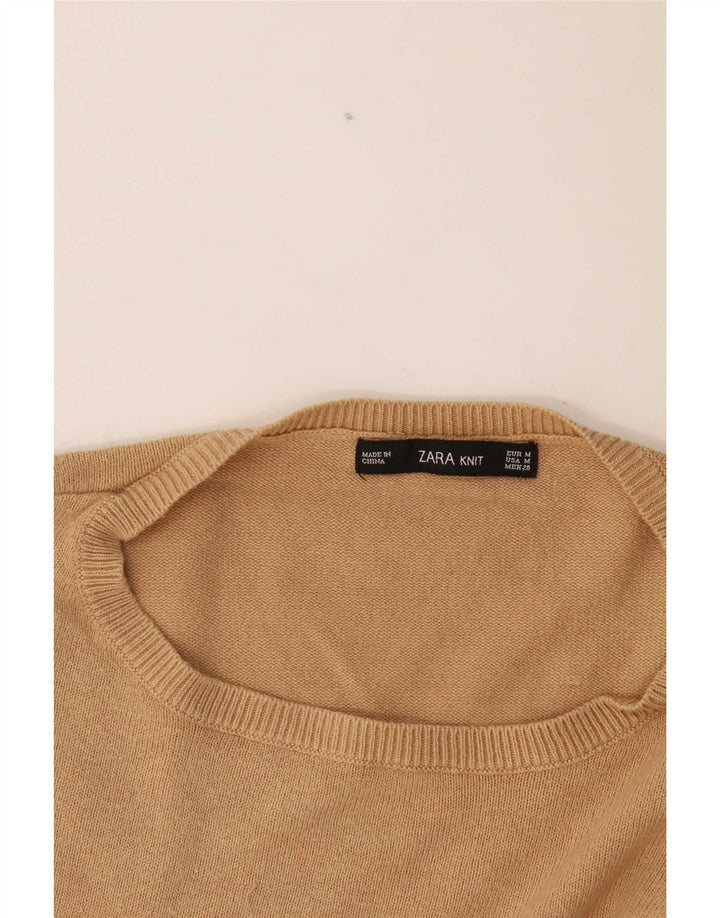 Zara Womens Oversized Crew Neck Jumper Sweater UK 14 Medium Beige