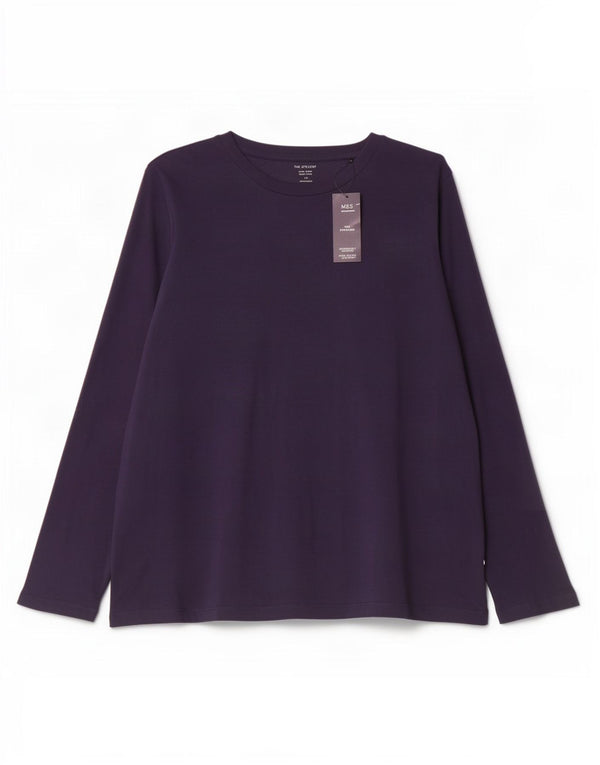 Marks & Spencer Womens Top Long Sleeve UK 22 2XL Navy Blue Cotton