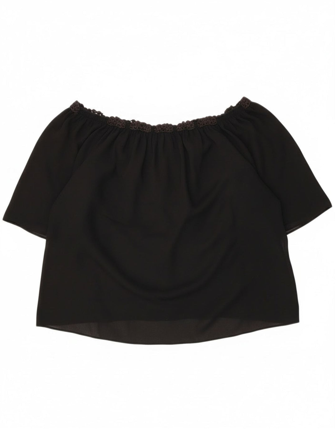 Zara Womens Crop Oversized Off Shoulder Top UK 16 Large Black Floral