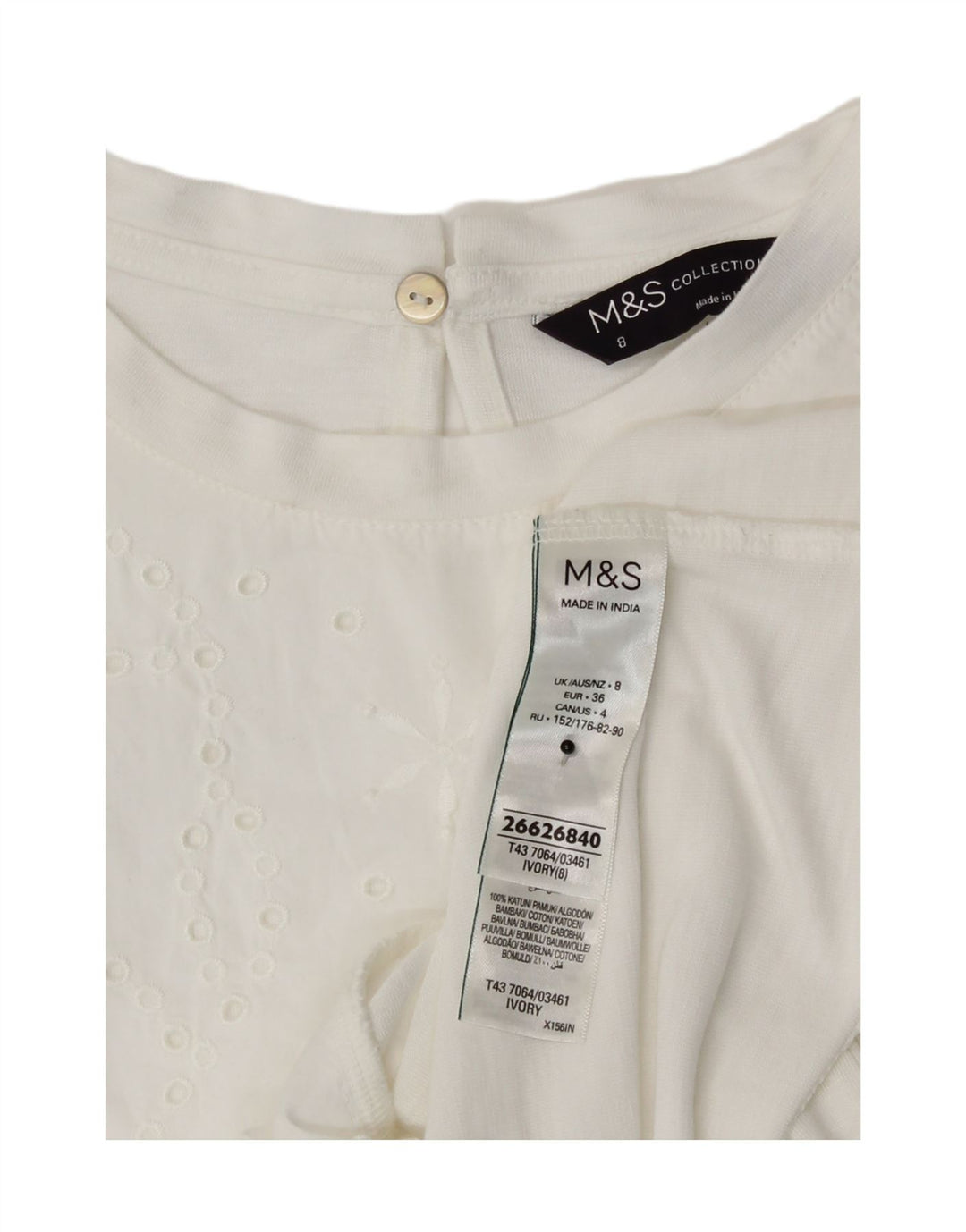 Marks & Spencer Womens Blouse Top UK 8 Small White Modal