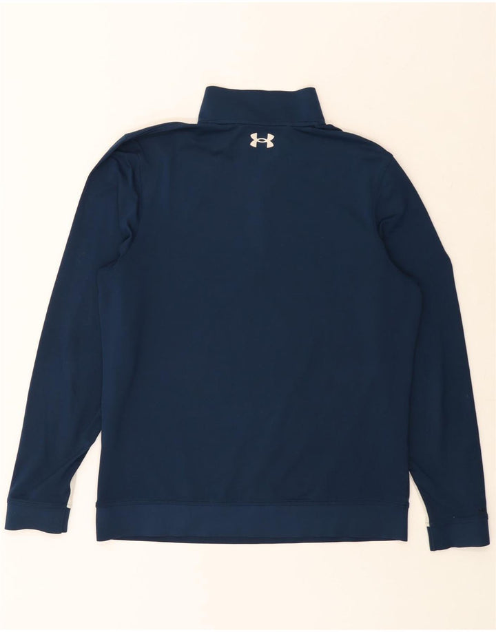 UNDER ARMOUR Mens Zip Neck Sweatshirt Jumper Medium Navy Blue Colourblock