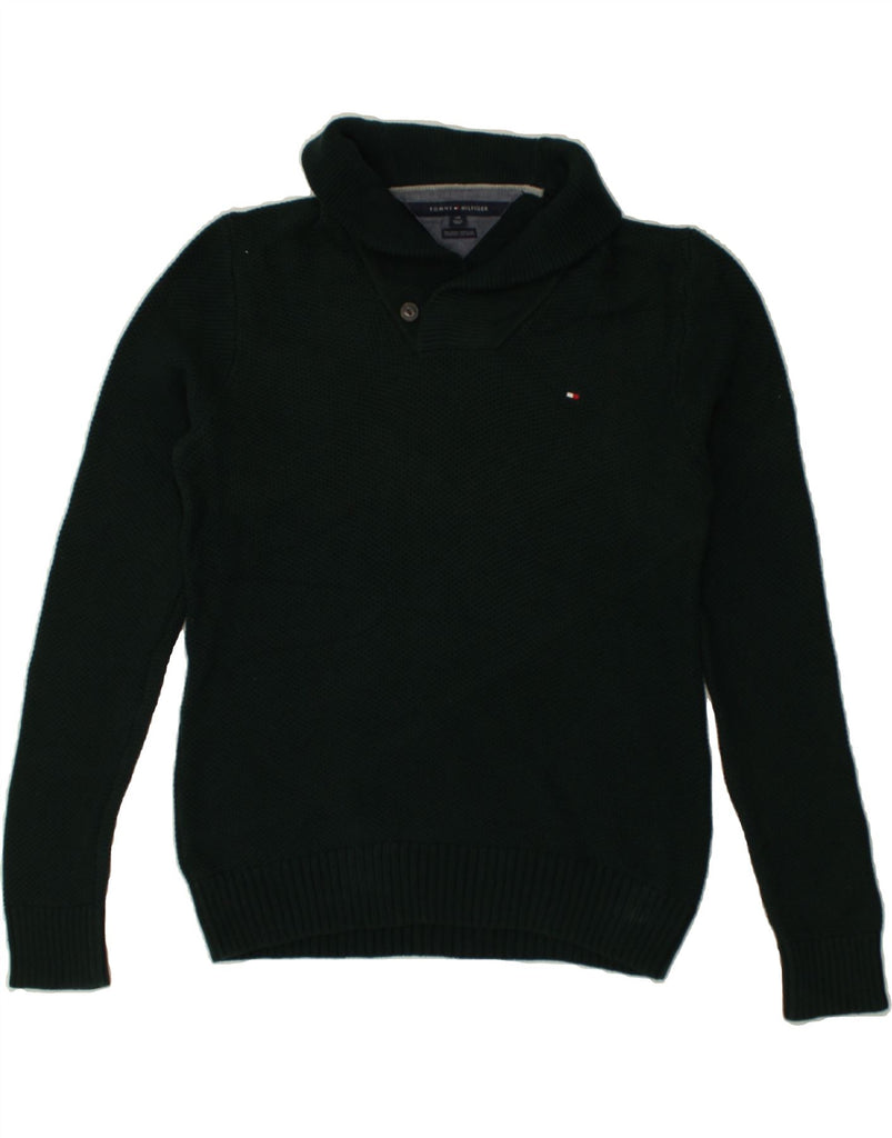 TOMMY HILFIGER Mens Shawl Neck Jumper Sweater Large Green Cotton | Vintage Tommy Hilfiger | Thrift | Second-Hand Tommy Hilfiger | Used Clothing | Messina Hembry 