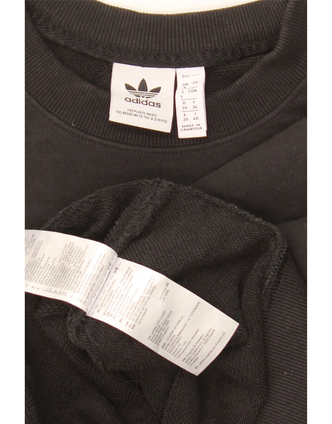 Adidas Womens Oversized Crop Sweatshirt Jumper UK 8 Small Black Cotton