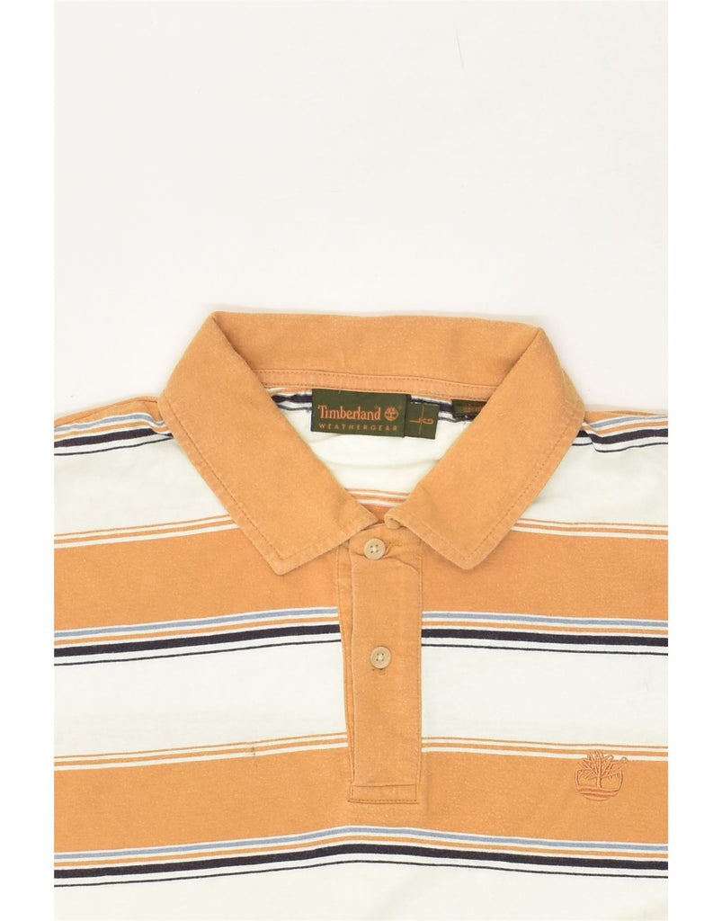 TIMBERLAND Mens Polo Shirt Large Beige Striped Cotton Vintage Timberland and Second-Hand Timberland from Messina Hembry 