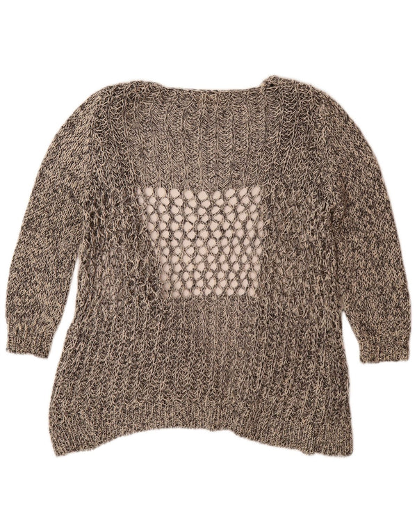 Zara Womens 3/4 Sleeve Crochet Cardigan Sweater UK 14 Medium Grey Cotton
