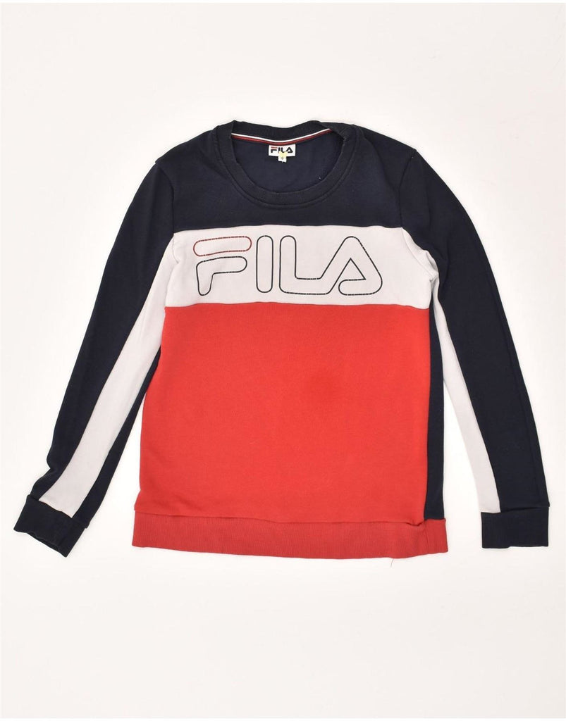 FILA Womens Graphic Sweatshirt Jumper EU 36 Small Red Colourblock Cotton | Vintage Fila | Thrift | Second-Hand Fila | Used Clothing | Messina Hembry 