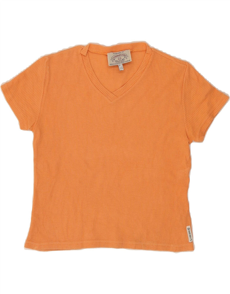 ARMANI Womens Crop T-Shirt Top UK 14 Medium Orange Cotton Vintage Armani and Second-Hand Armani from Messina Hembry 