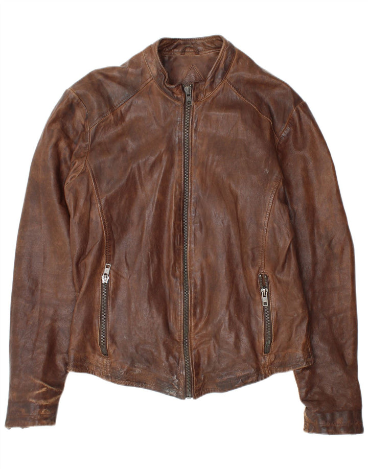 Be Edgy Mens Leather Jacket UK 40 Large Brown Leather