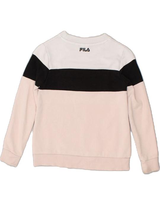 FILA Girls Graphic Sweatshirt Jumper 7 8 Years Pink Colourblock Vintage Second Hand Clothing Online Messina Hembry