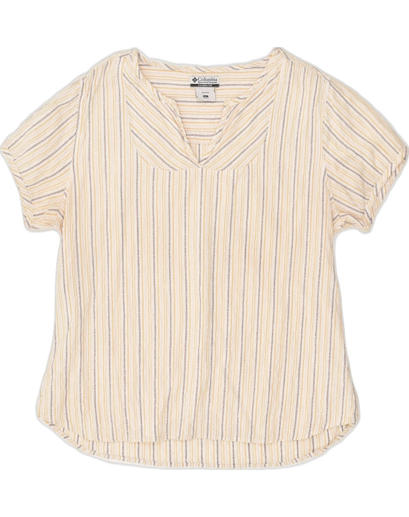 COLUMBIA Womens Loose Fit Blouse Top UK 18 XL Beige Striped Cotton | Vintage Columbia | Thrift | Second-Hand Columbia | Used Clothing | Messina Hembry 