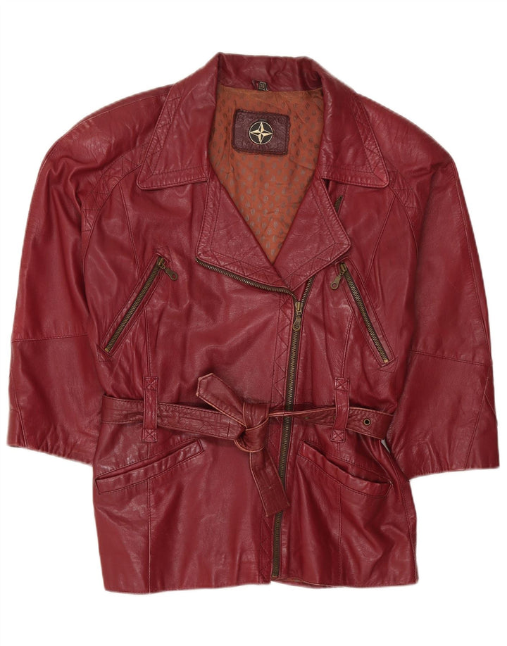 Vintage Womens Oversized Leather Biker Jacket EU 38 Medium Burgundy