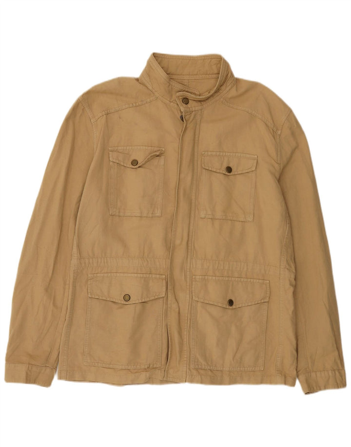 Zara Mens Utility Jacket UK 42 XL Beige Cotton