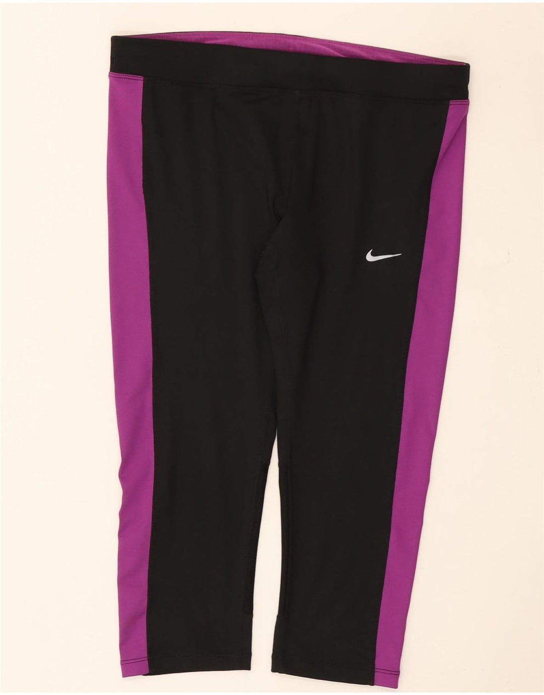 Nike Womens Dri Fit Capri Leggings UK 14 Large  Black Colourblock Polyester