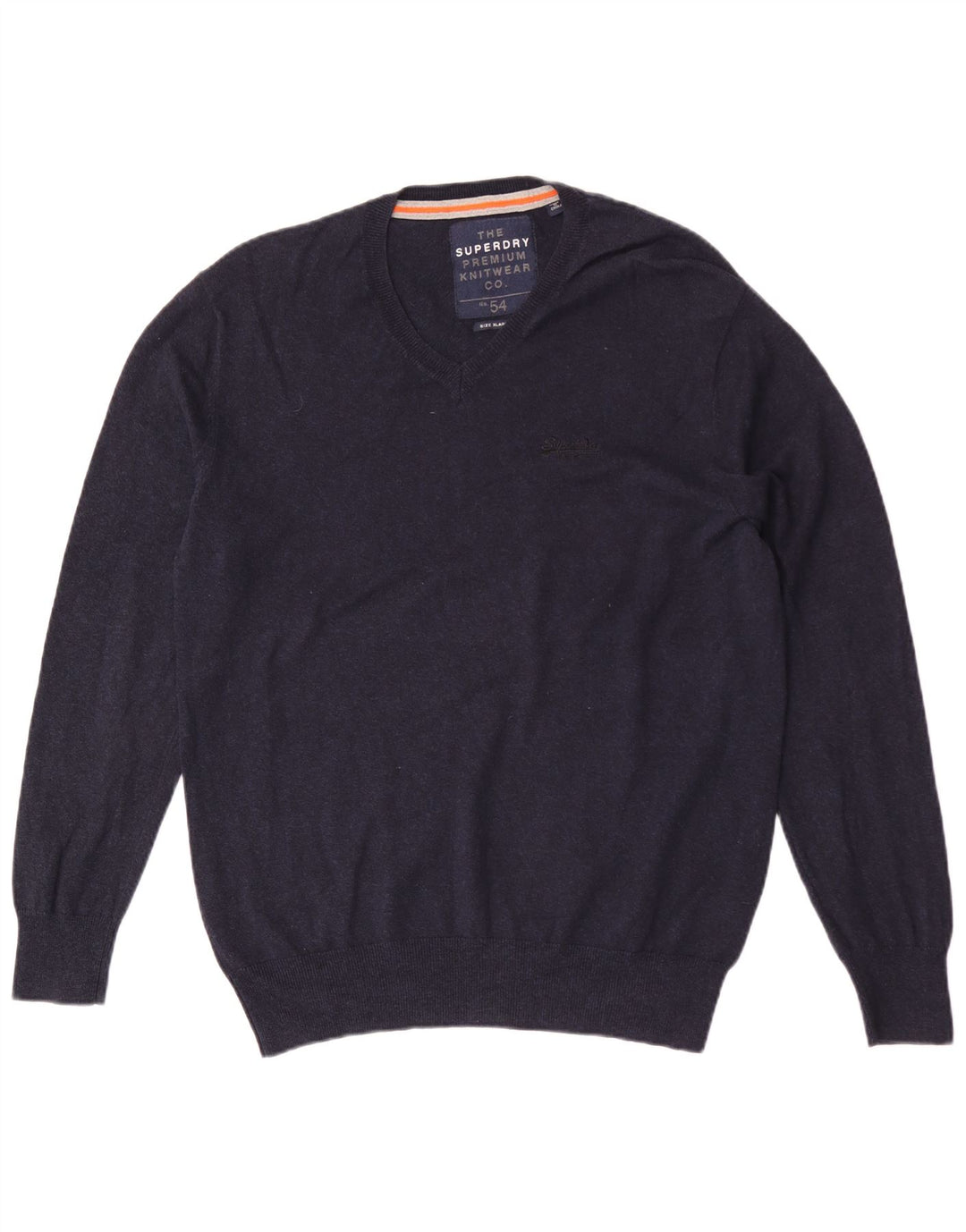 Superdry Mens V-Neck Jumper Sweater XL Navy Blue Cotton