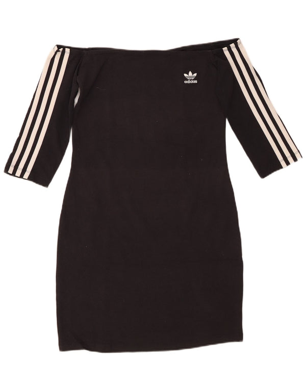 ADIDAS Womens 3/4 Sleeve Off Shoulder Dress UK 8 Small Black Cotton