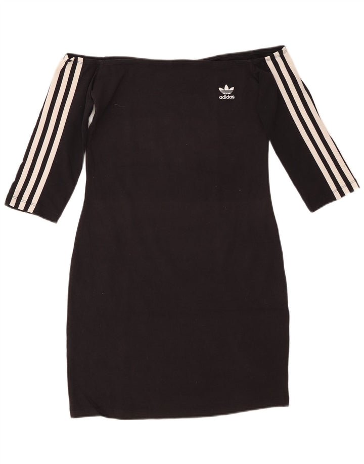ADIDAS Womens 3/4 Sleeve Off Shoulder Dress UK 8 Small Black Cotton