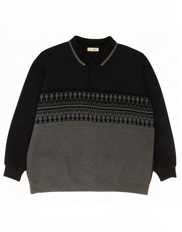 Marks & Spencer Mens Polo Neck Jumper Sweater 2XL Black Colourblock Cotton