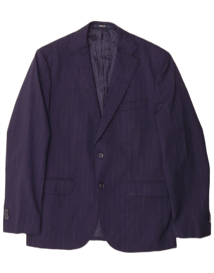 Boggi Mens 2 Button Blazer Jacket IT 52 XL Navy Blue Pinstripe Wool