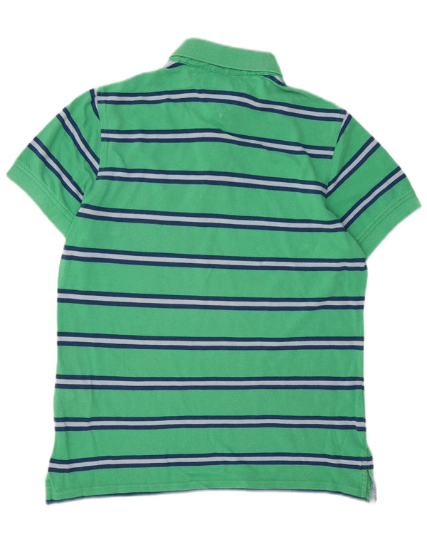 TOMMY HILFIGER Mens Custom Fit Polo Shirt Small Green Striped Cotton