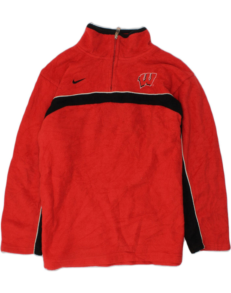 NIKE Boys Graphic Zip Neck Fleece Jumper 12-13 Years Medium Red Polyester | Vintage Nike | Thrift | Second-Hand Nike | Used Clothing | Messina Hembry 