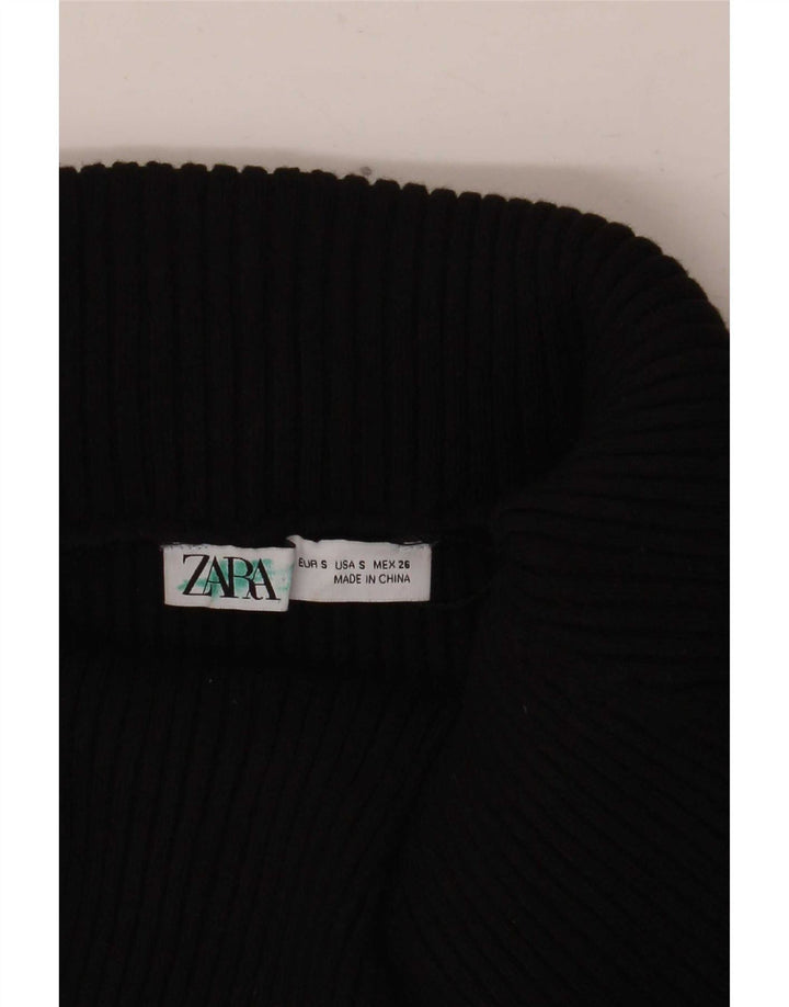 Zara Womens Crop Long Sleeve Off Shoulder Top UK 8 Small Black