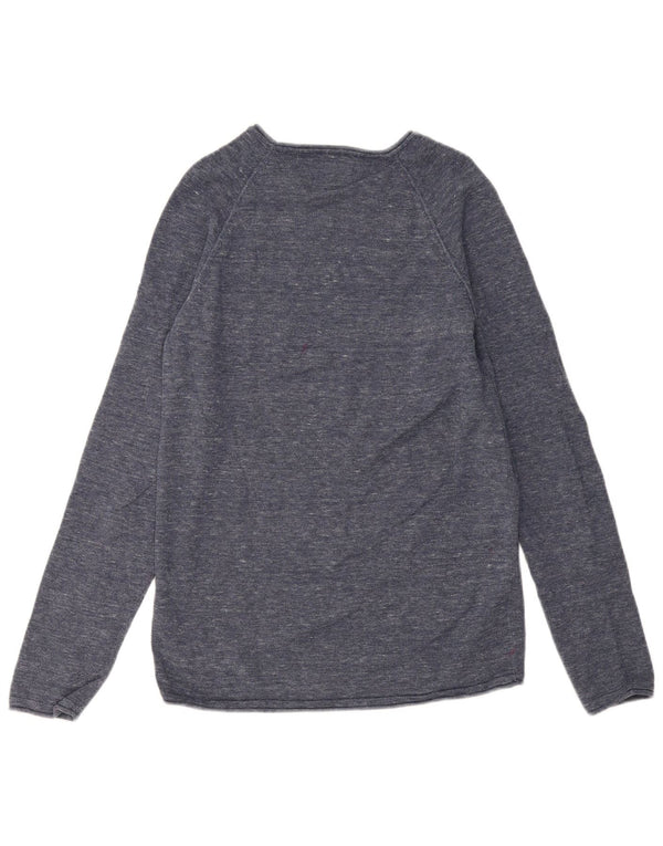 Jack & Jones Mens Boat Neck Jumper Sweater Medium Navy Blue Flecked Cotton