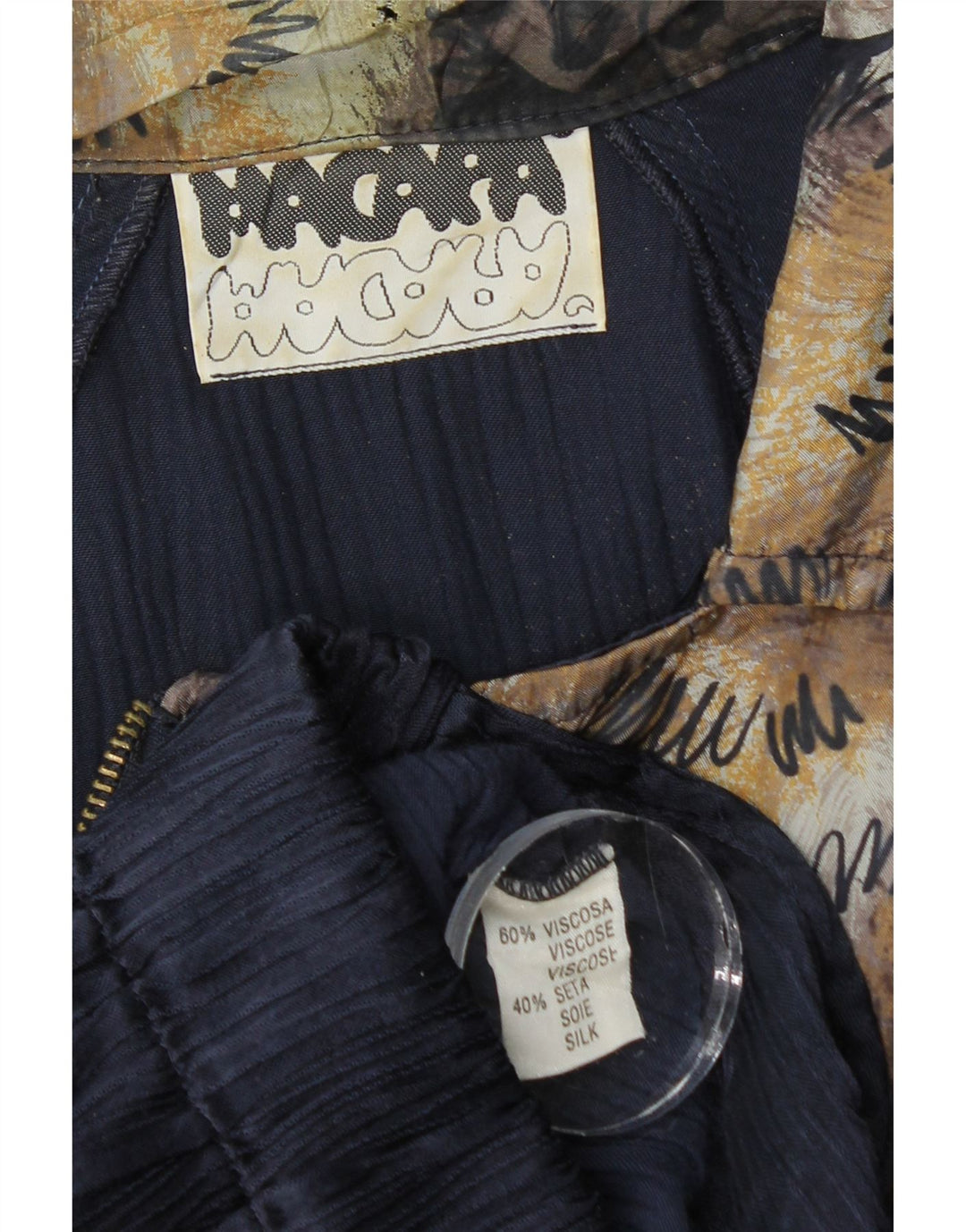 Vintage Womens Asymmetric Bomber Jacket UK 10 Small Navy Blue Animal Print