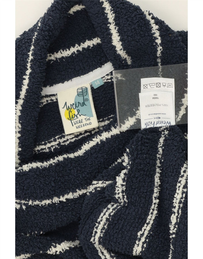 WEIRD FISH Womens Fleece Jumper UK 14 Large  Navy Blue Striped Polyester Vintage Weird Fish and Second-Hand Weird Fish from Messina Hembry 
