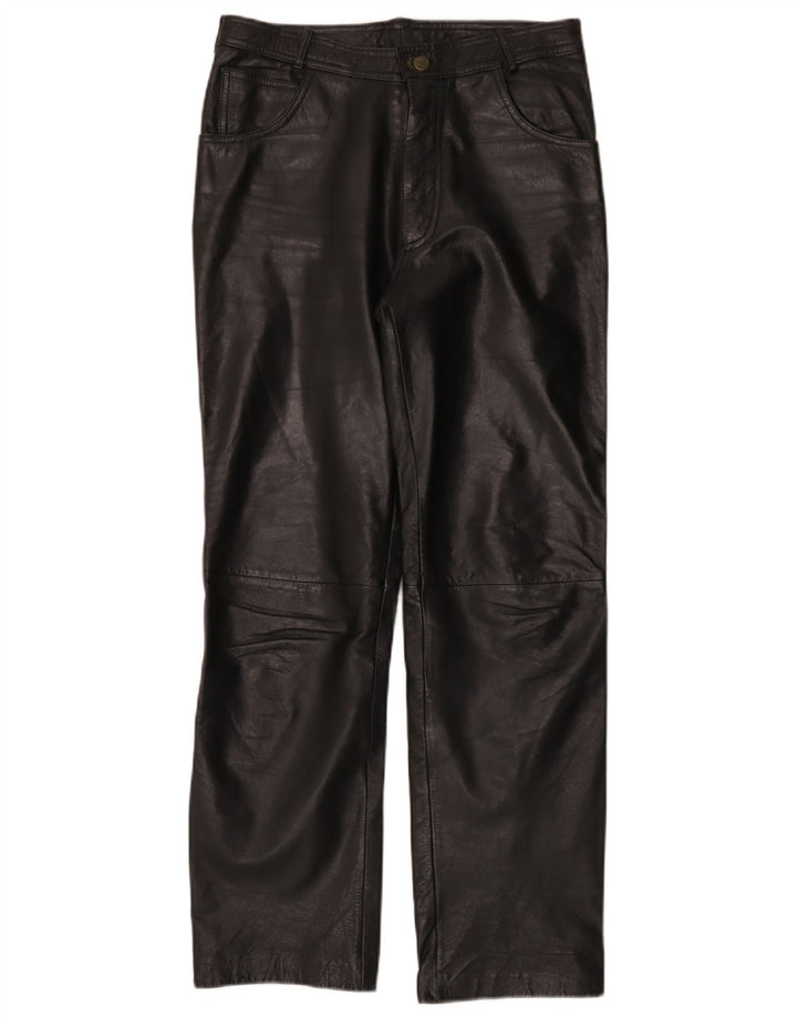 Linus Mens Leather Biker Trousers W32 L30 Black