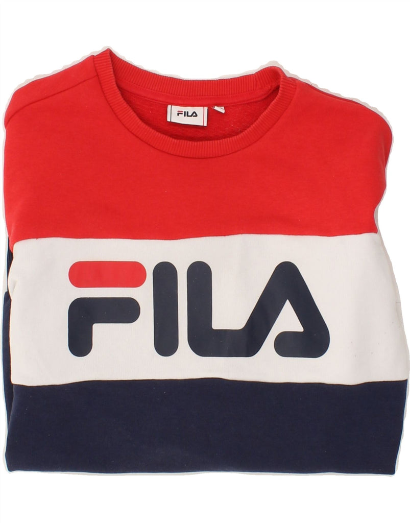 FILA Mens Graphic Sweatshirt Jumper XS Red Colourblock Cotton | Vintage Fila | Thrift | Second-Hand Fila | Used Clothing | Messina Hembry 