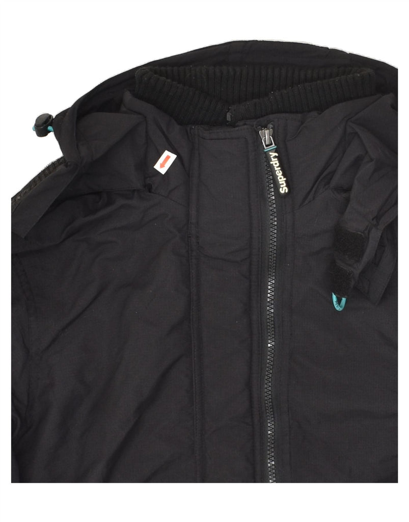 SUPERDRY Womens Hooded Windbreaker Jacket UK 16 Large Black Nylon | Vintage Superdry | Thrift | Second-Hand Superdry | Used Clothing | Messina Hembry 