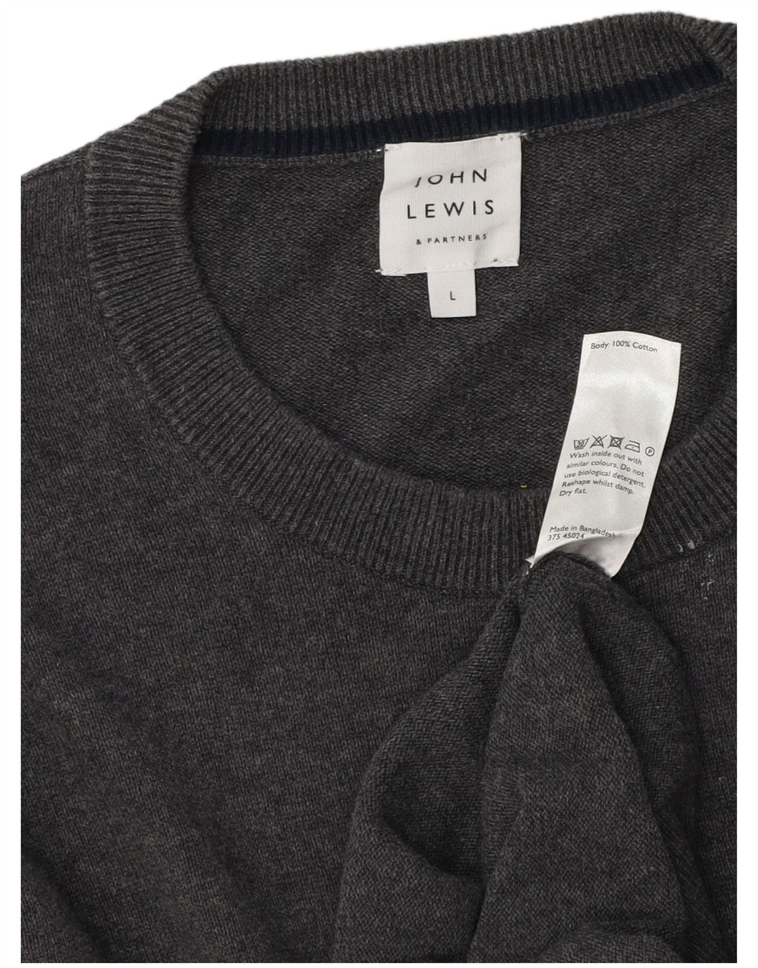John Lewis Mens Crew Neck Jumper Sweater Large Grey Cotton