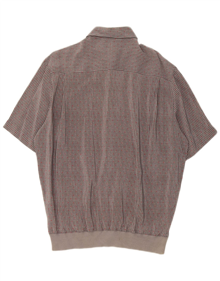 Gran Sasso Mens Short Sleeve Shirt XL Grey Striped Silk