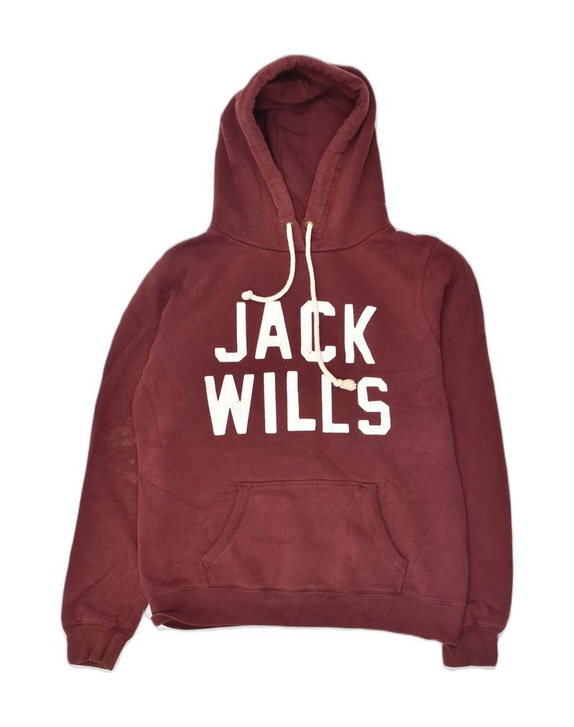 JACK WILLS Womens Graphic Hoodie Jumper UK 14 Large Burgundy Cotton | Vintage Jack Wills | Thrift | Second-Hand Jack Wills | Used Clothing | Messina Hembry 