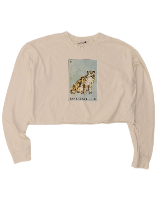 Topshop Womens Crop Oversized Sweatshirt Jumper UK 10 Small White Cotton