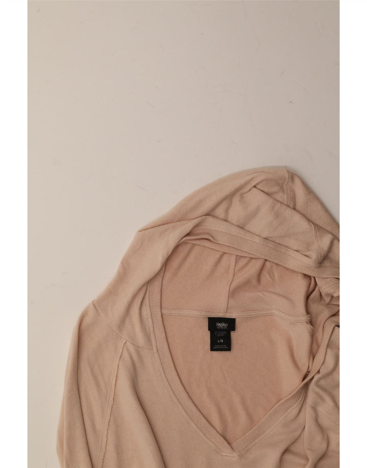 MOSSIMO Womens Oversized Hooded V-Neck Jumper Sweater UK 16 Large Pink Vintage Mossimo and Second-Hand Mossimo from Messina Hembry 