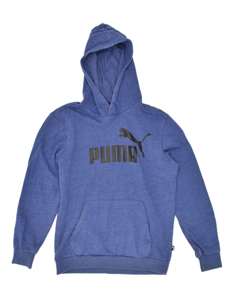 PUMA Mens Graphic Hoodie Jumper Small Blue Cotton | Vintage Puma | Thrift | Second-Hand Puma | Used Clothing | Messina Hembry 