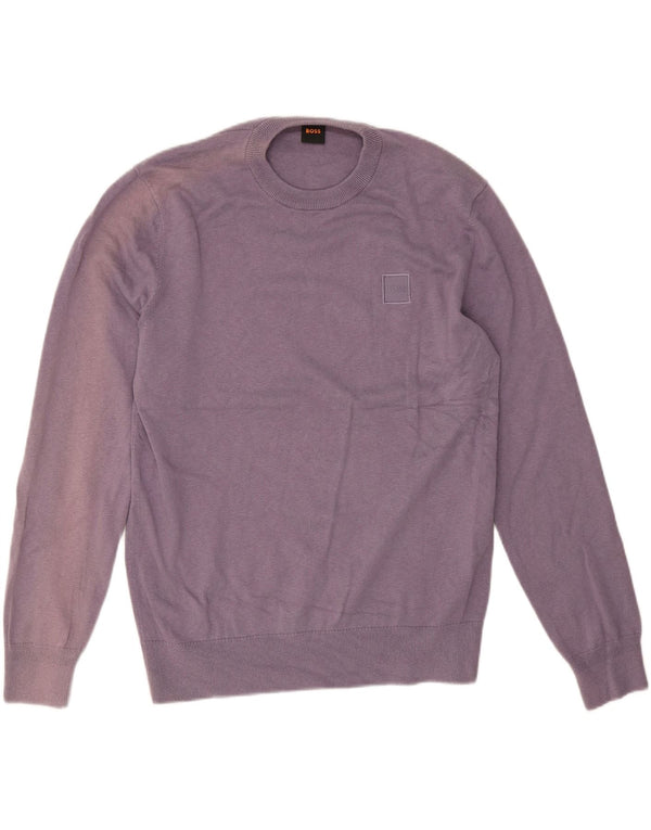 Hugo Boss Mens Crew Neck Jumper Sweater Large Purple Cotton