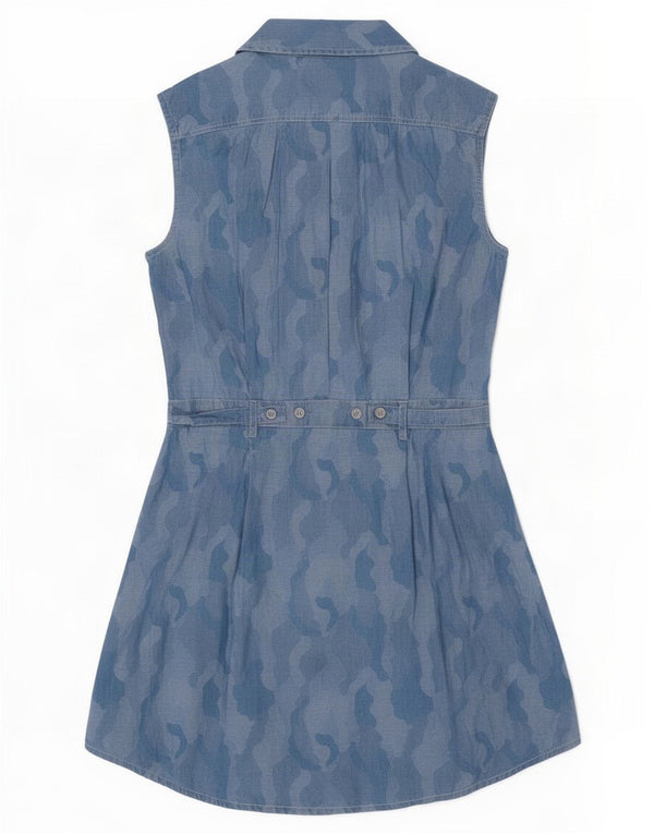 Calvin Klein Womens Sleeveless Shirt Dress UK 10 Small Blue Camouflage