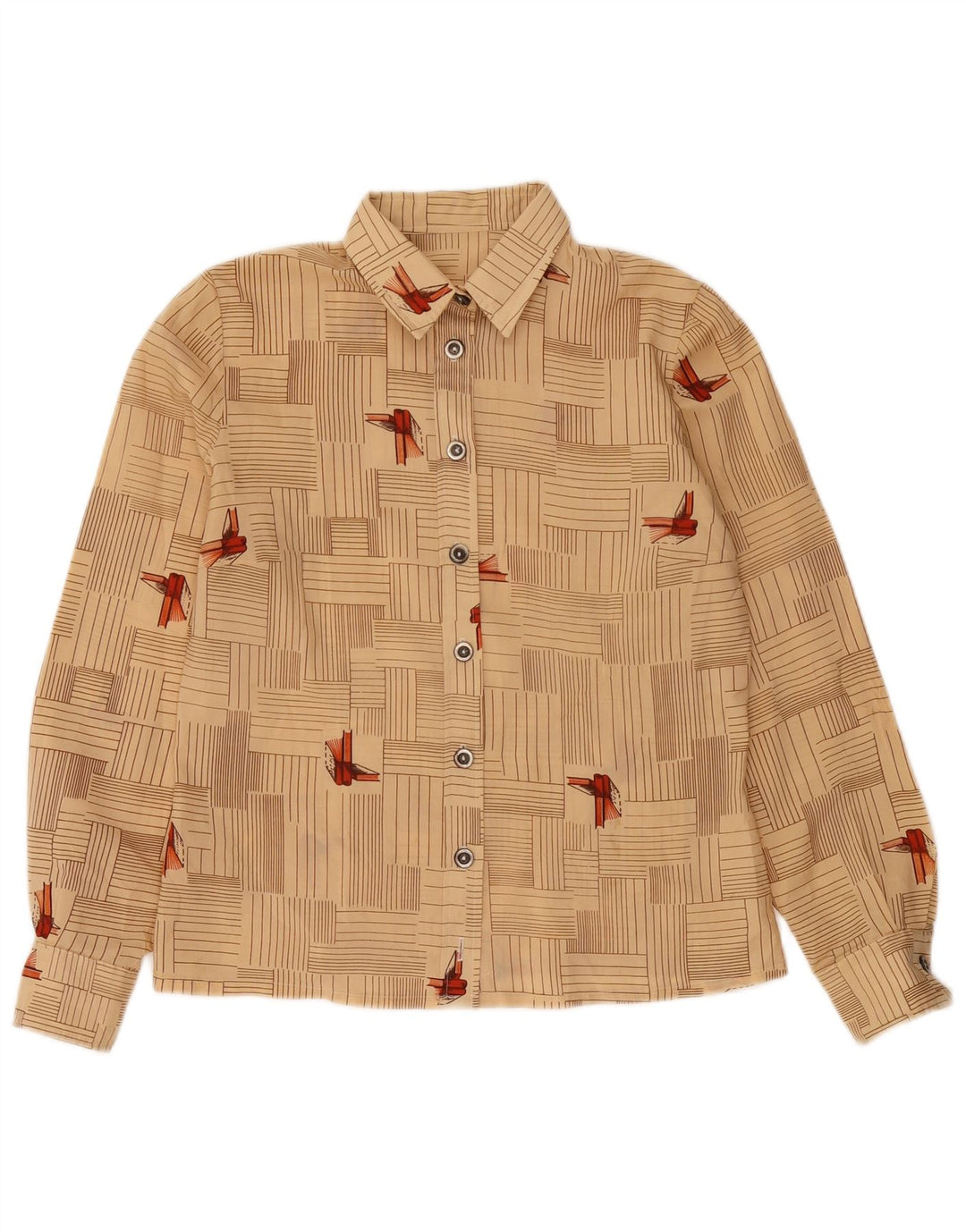 Vintage Womens Shirt UK 12 Medium Beige Geometric